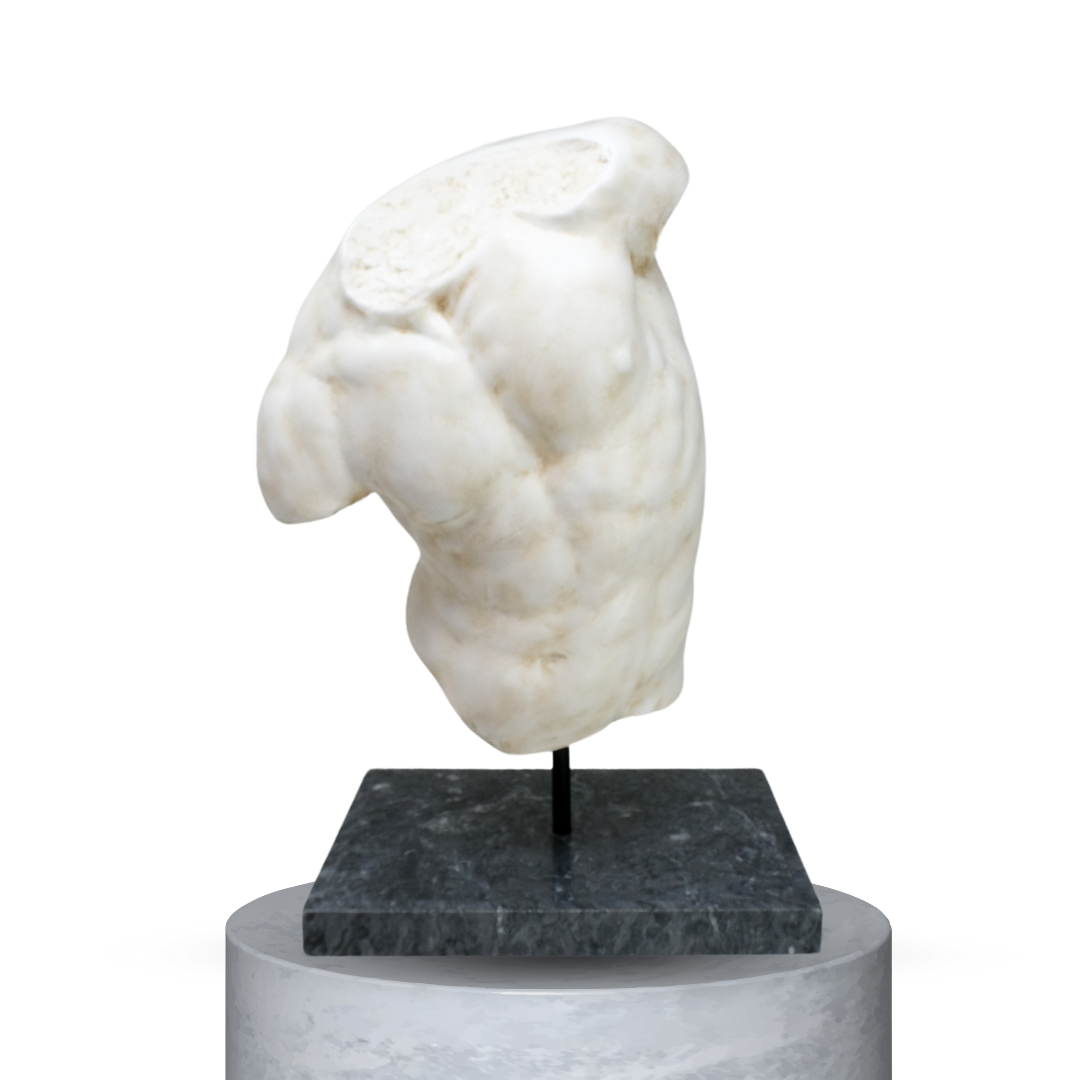 TORSO GADDI ANTICHIZZATO CON BASE IN MARMO GRIGIO IMPERIALE