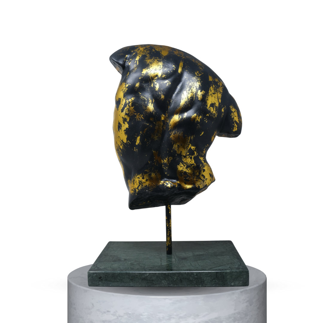 TORSO GADDI NERO/ORO GRAFFIATO CON BASE IN MARMO VERDE GUATEMALA