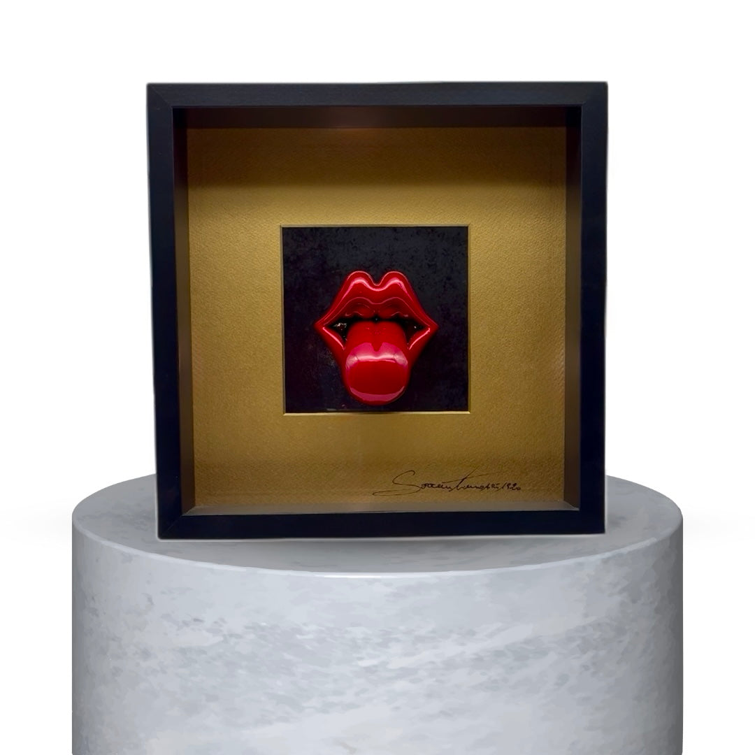 QUADRO KISS OF ROCK-ROSSO BRILLANTE EFFETTO CROMO,ORO E NERO