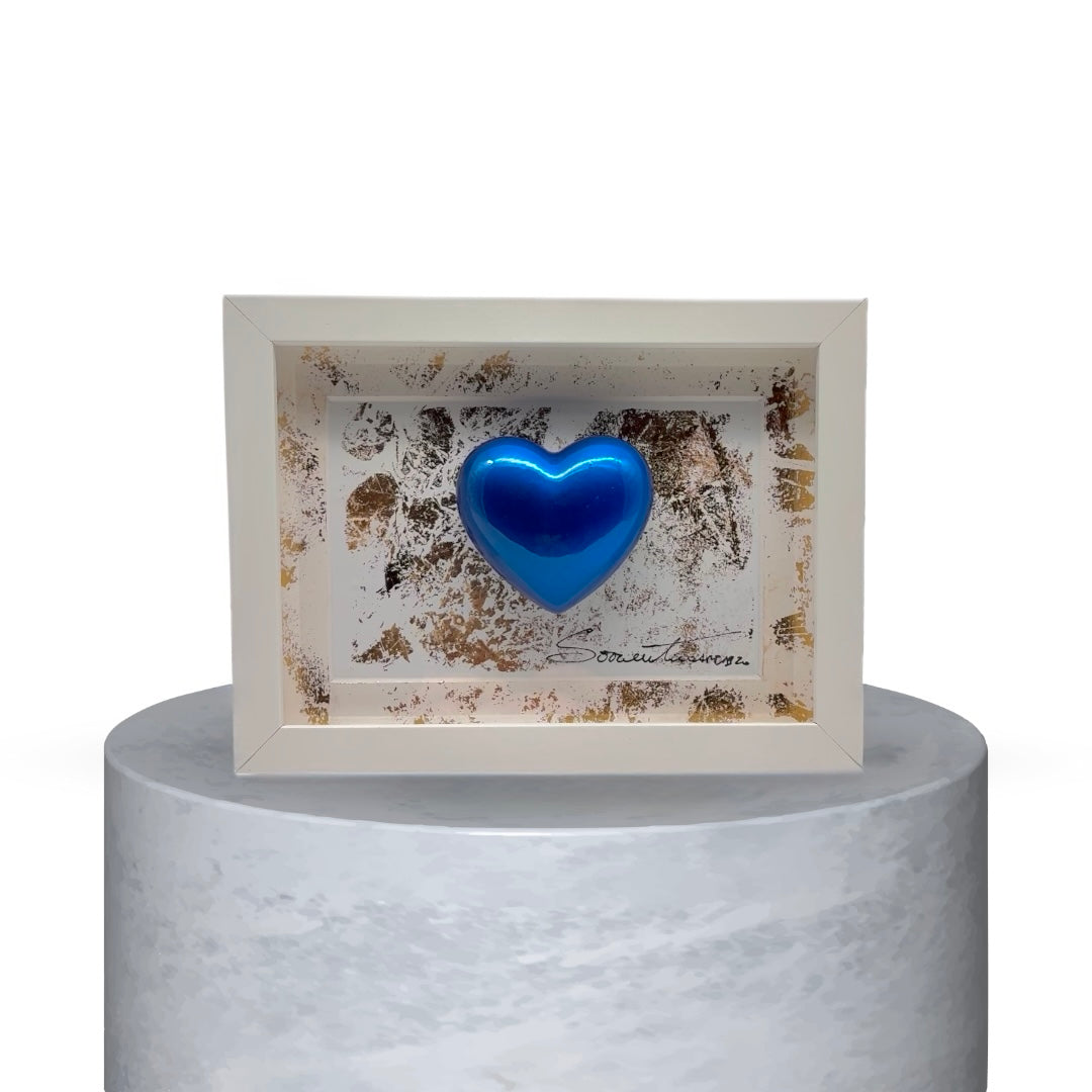 QUADRO CUORE SMALL- BLU ELETTRICO EFFETTO CROMO E ORO