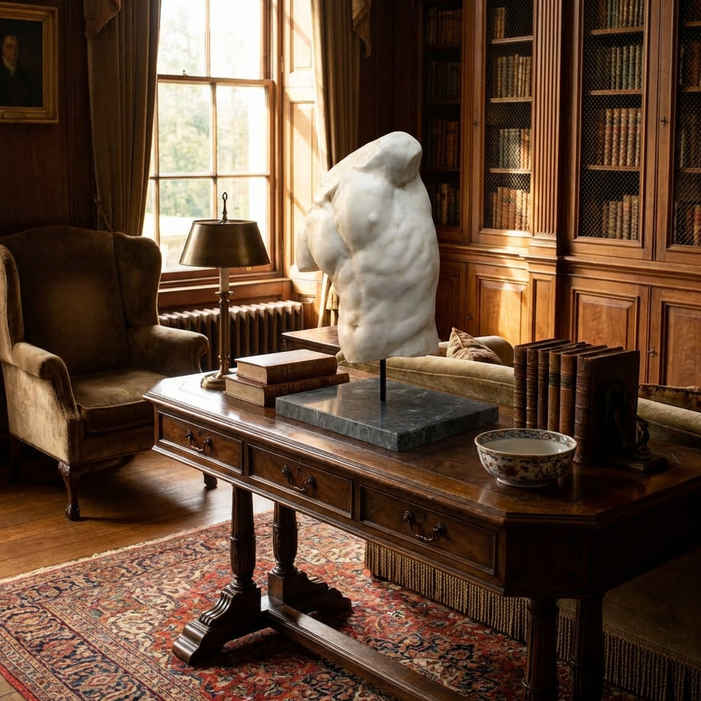 TORSO GADDI ANTICHIZZATO CON BASE IN MARMO GRIGIO IMPERIALE