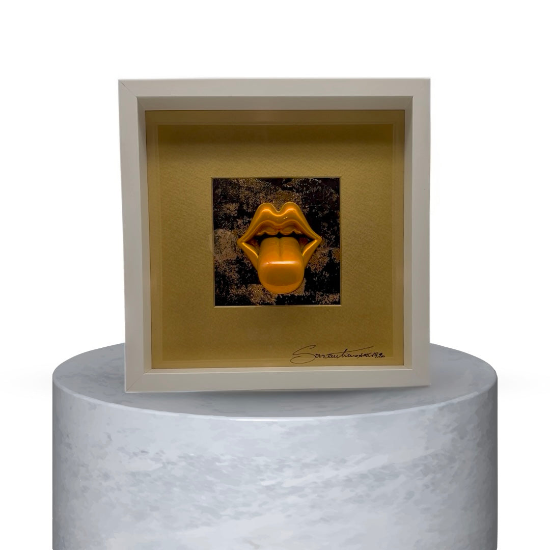 QUADRO KISS OF ROCK-GIALLO ORO EFFETTO CROMO,ORO E NERO