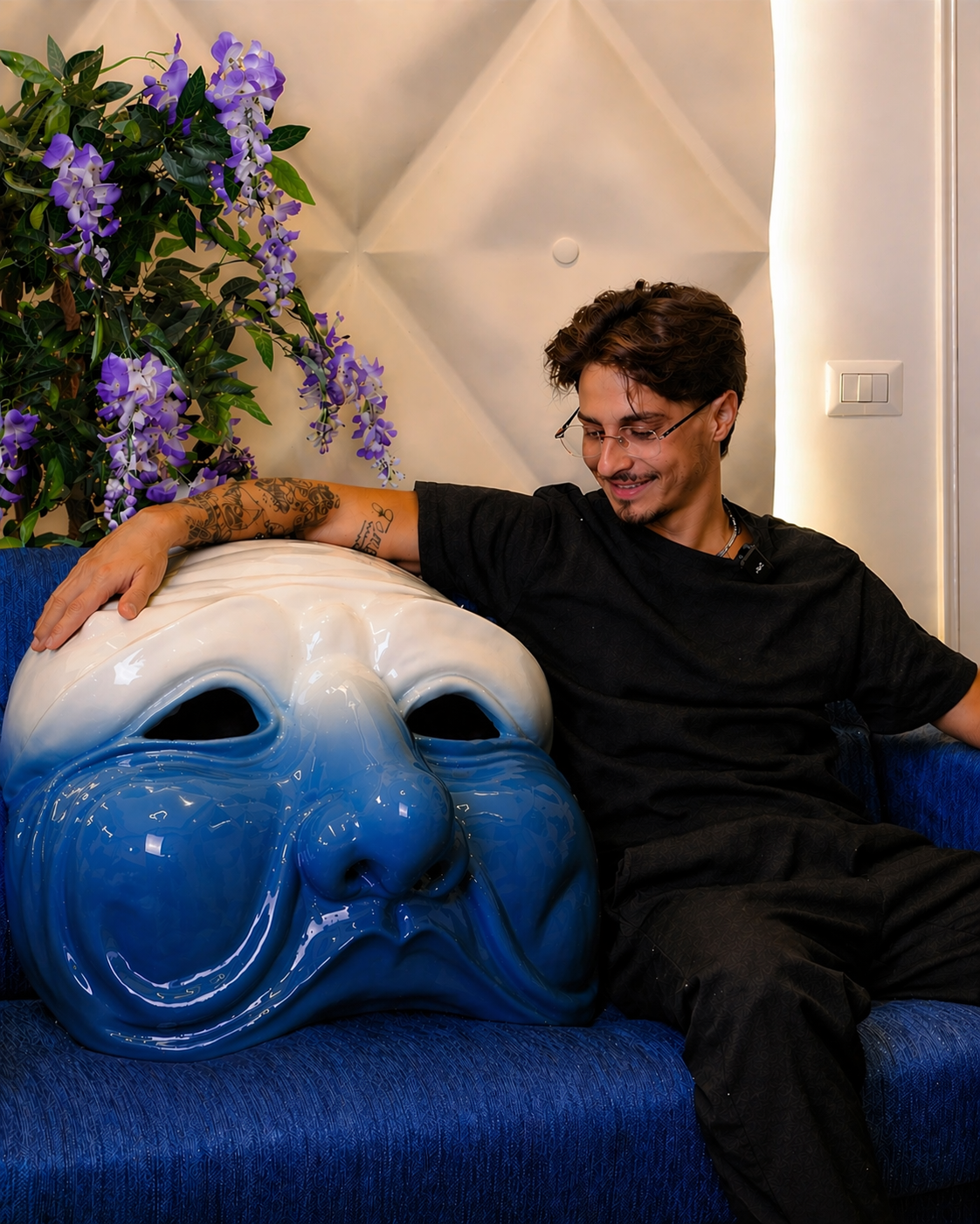 MASCHERA DI PULCINELLA BIG - BIANCO/AZZURRO SFUMATO