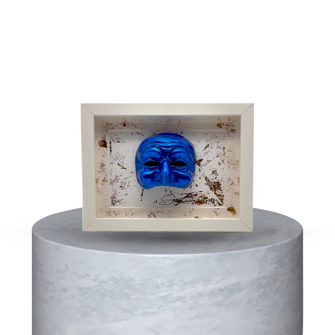QUADRO PULCINELLA SMALL- BLU ELETTRICO EFFETTO CROMO CON FONDO ORO STRACCIATO