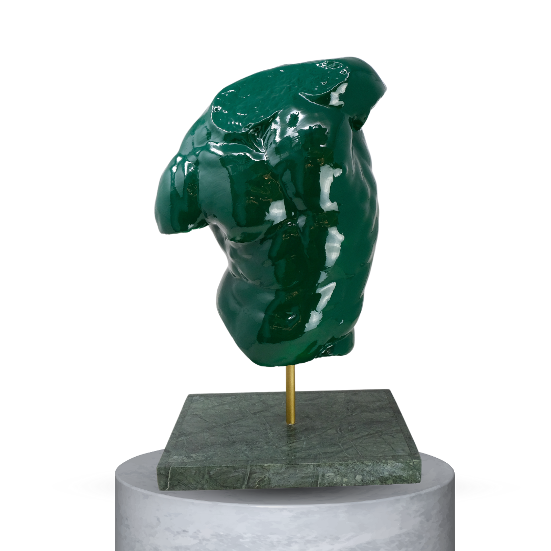 TORSO GADDI VERDE INGLESE CON BASE IN MARMO VERDE GUATEMALA