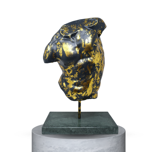 TORSO GADDI NERO/ORO GRAFFIATO CON BASE IN MARMO VERDE GUATEMALA