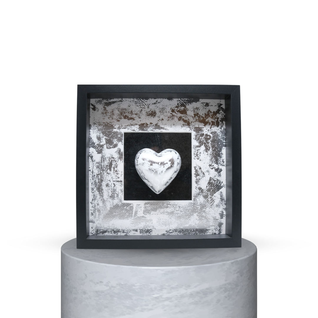 QUADRO CUORE BIANCO/NERO ARGENTO GRAFFIATO