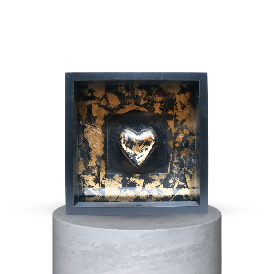 QUADRO CUORE NERO ORO GRAFFIATO