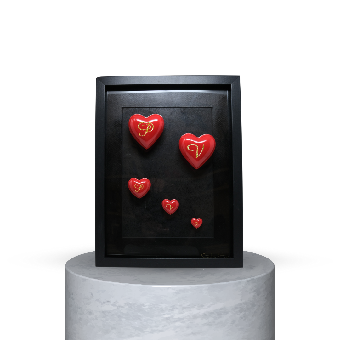 QUADRO PERSONALIZZABILE - CUORI ROSSI FAMILY CON LETTERE BIG