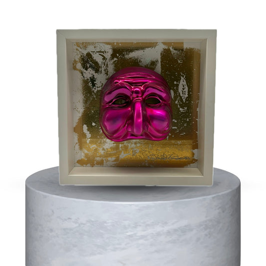 QUADRO PULCINELLA- MAGENTA EFFETTO CROMO,BIANCO E ORO STRACCIATO