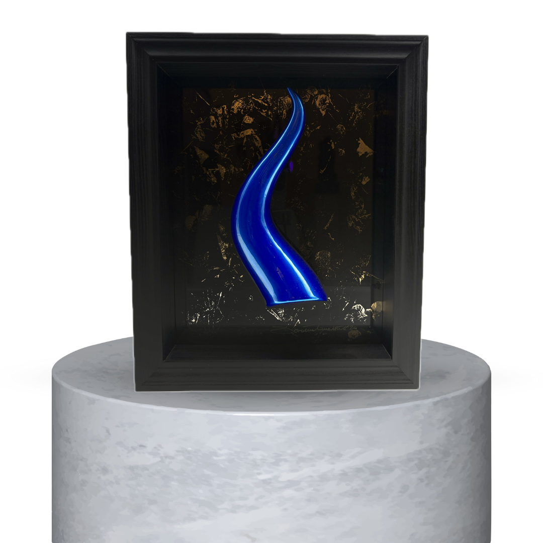QUADRO CORNO NAPOLETANO -BLU ELETTRICO EFFETTO CROMO E ORO STRACCIATO