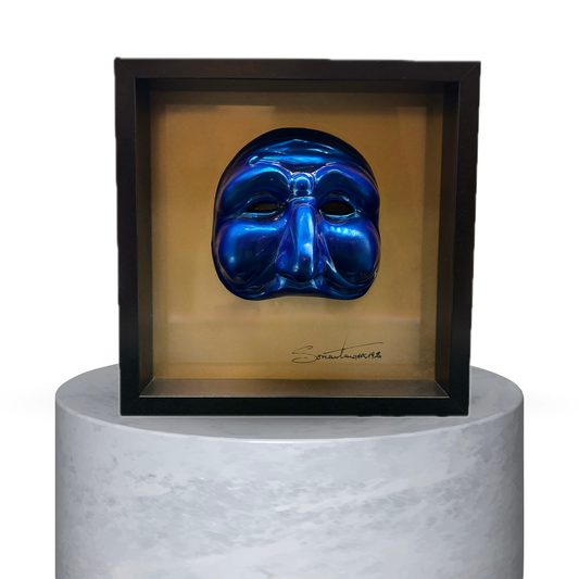 QUADRO PULCINELLA -BLU ELETTRICO EFFETTO CROMO CON FONDO ORO