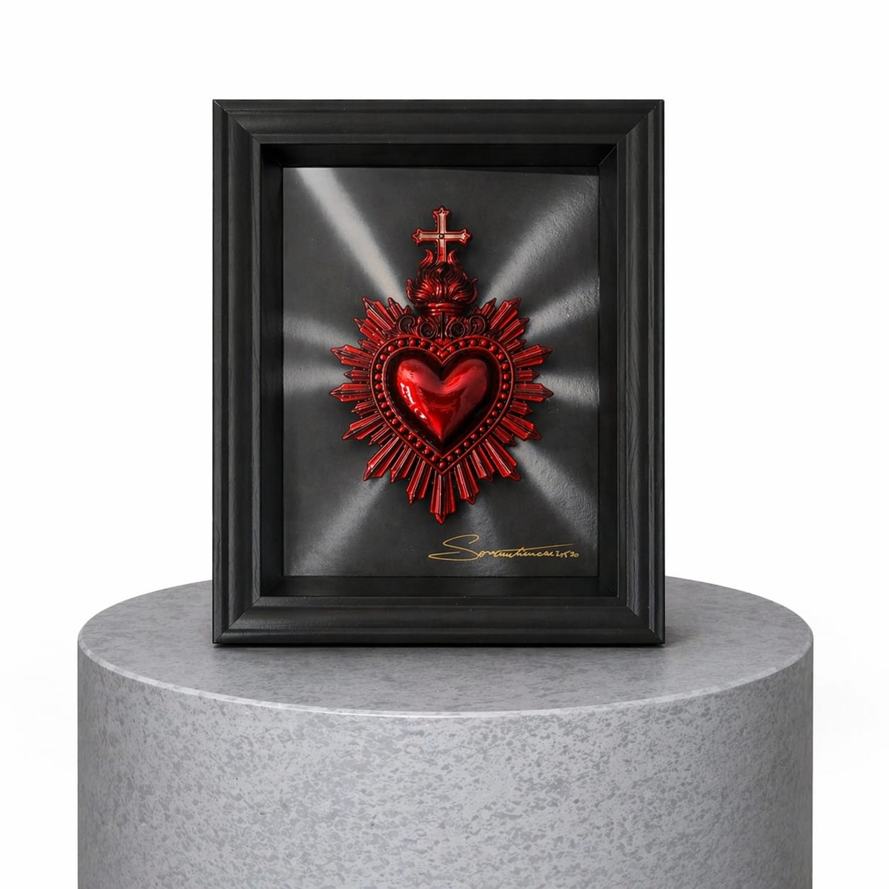 quadro cuore sacro rosso rubino con riflessi