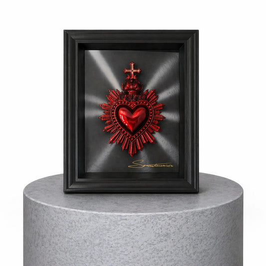 quadro cuore sacro rosso rubino con riflessi