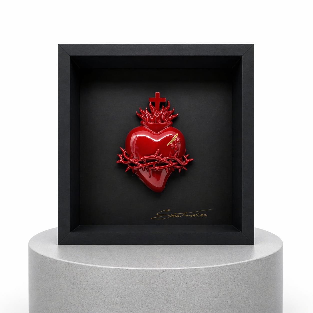 QUADRO CUORE SACRO ROSSO 676 CON SPINE E GRAFFIO ORO