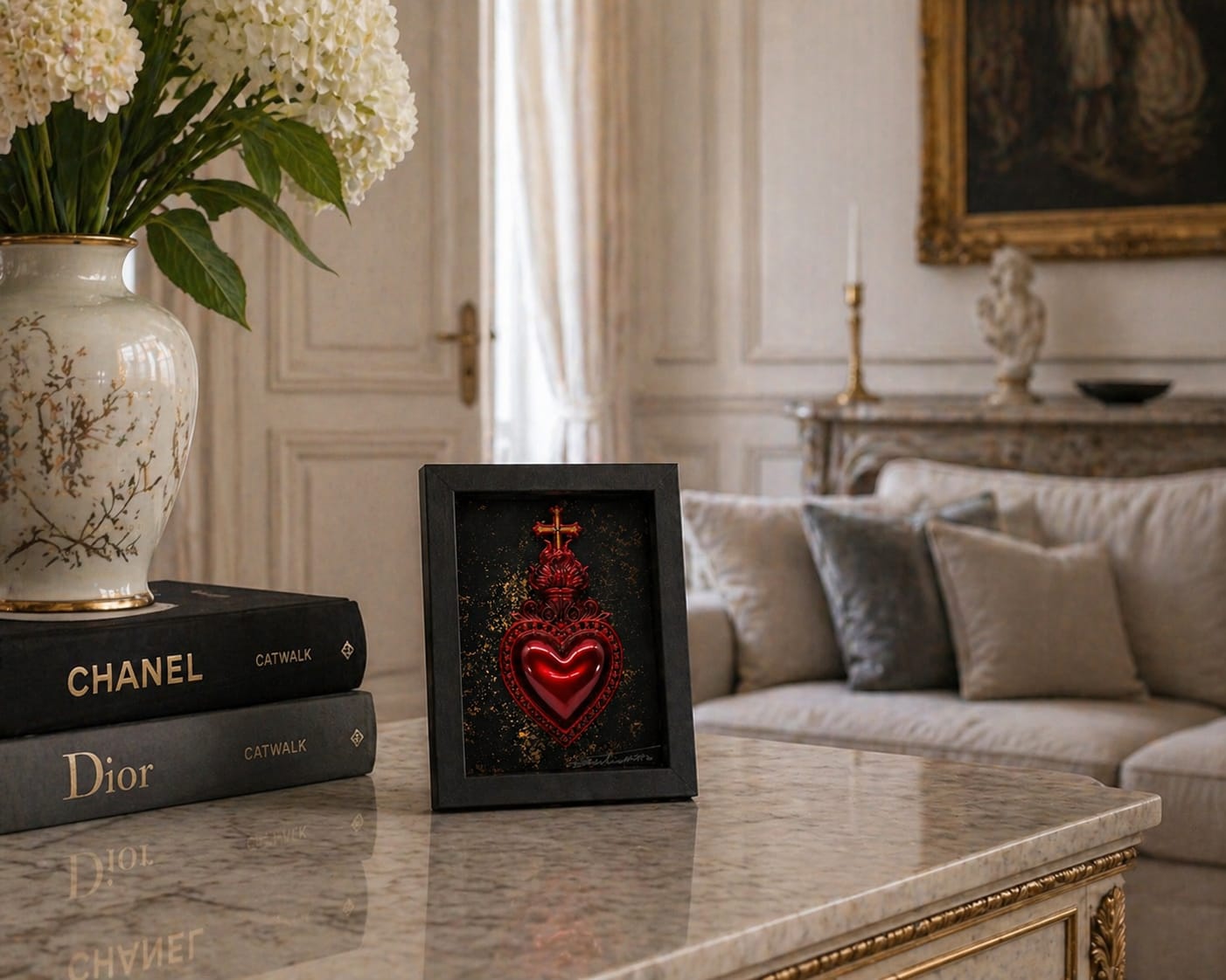 QUADRO SACRO CUORE ROSSO RUBINO- SMALL ORO GRAFFIATO