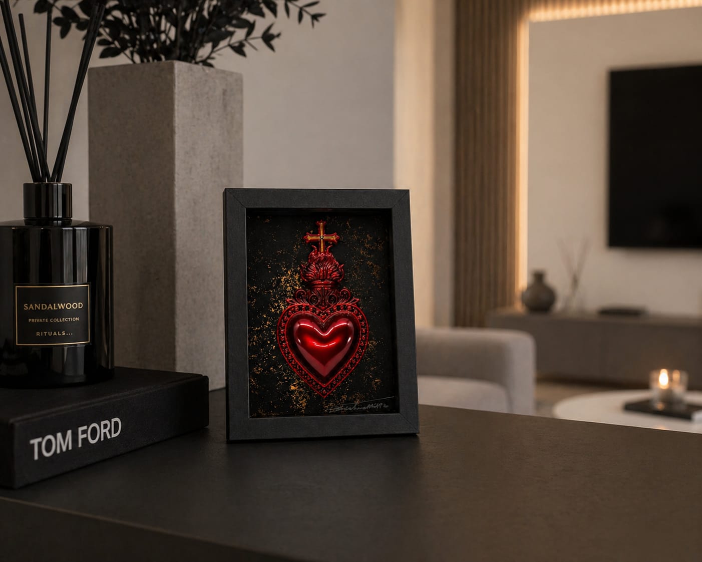 QUADRO SACRO CUORE ROSSO RUBINO- SMALL ORO GRAFFIATO