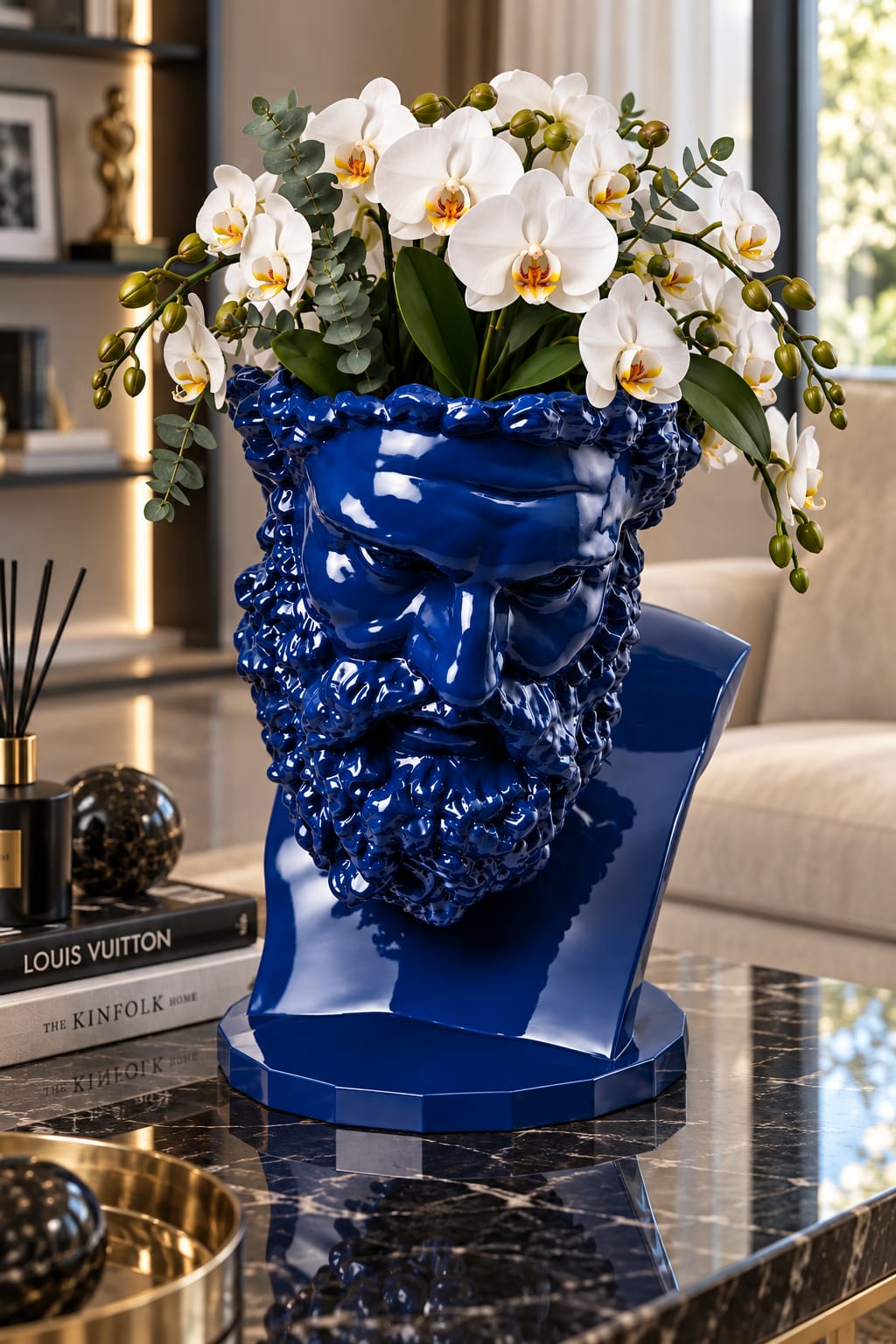 VASO SCULTURA ERCOLE FARNESE BLU' COBALTO RAL 5013