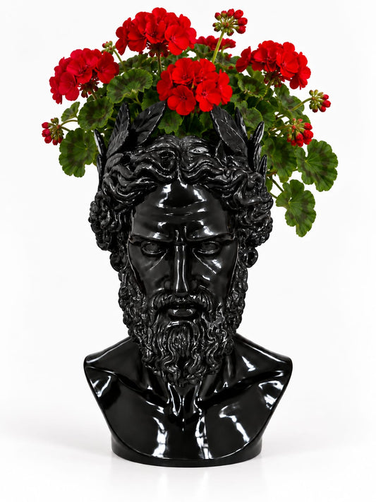 VASO SCULTURA ZEUS NERO LUCIDO