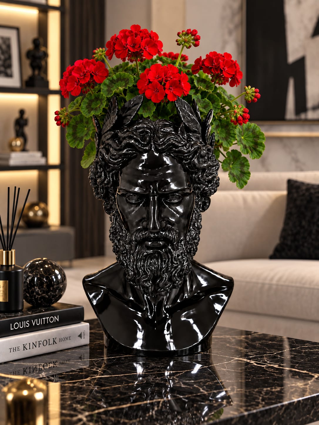 VASO SCULTURA ZEUS NERO LUCIDO