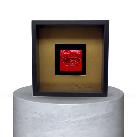 QUADRO OCCHIO DI DAVID-ROSSO LUCIDO,ORO E NERO