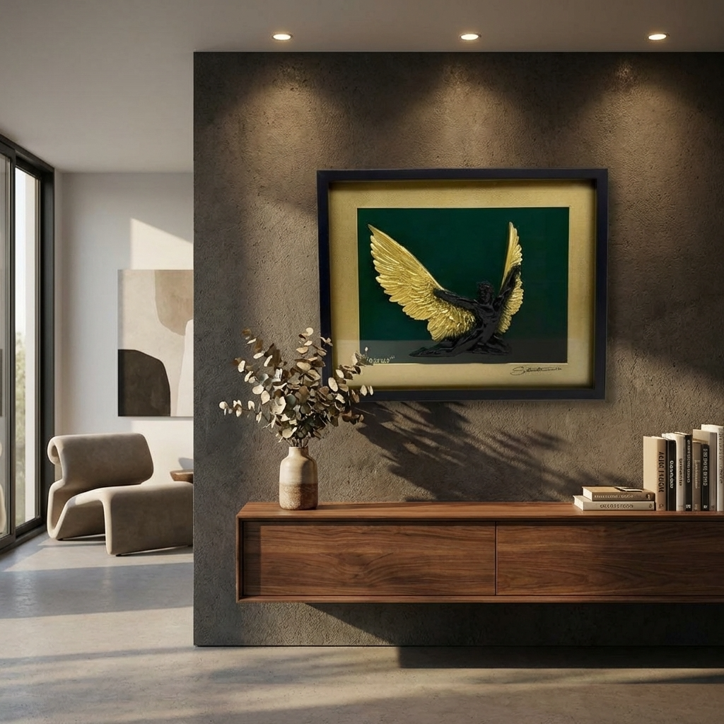 QUADRO ICARO - NERO,ORO E VERDE INGLESE