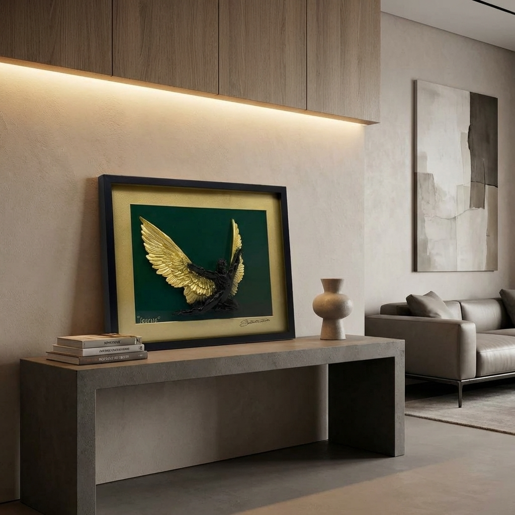 QUADRO ICARO - NERO,ORO E VERDE INGLESE