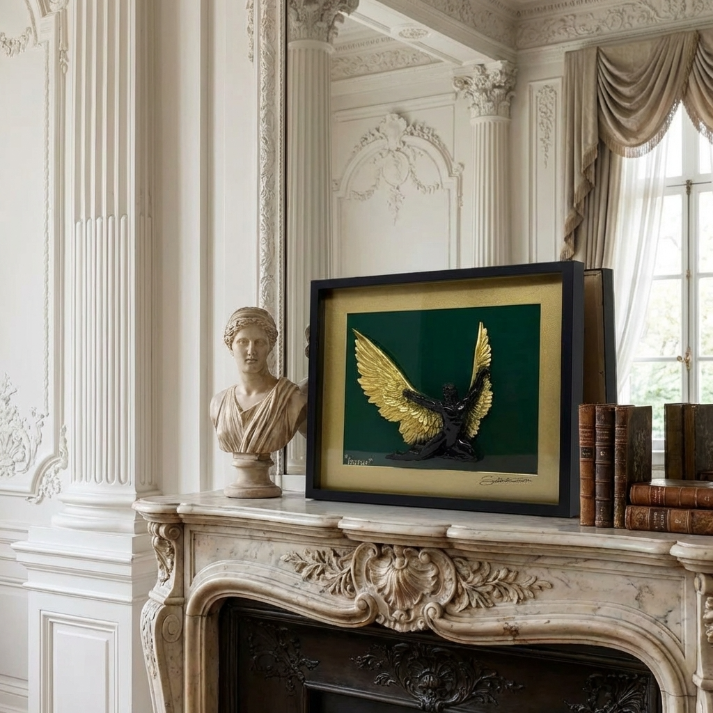 QUADRO ICARO - NERO,ORO E VERDE INGLESE