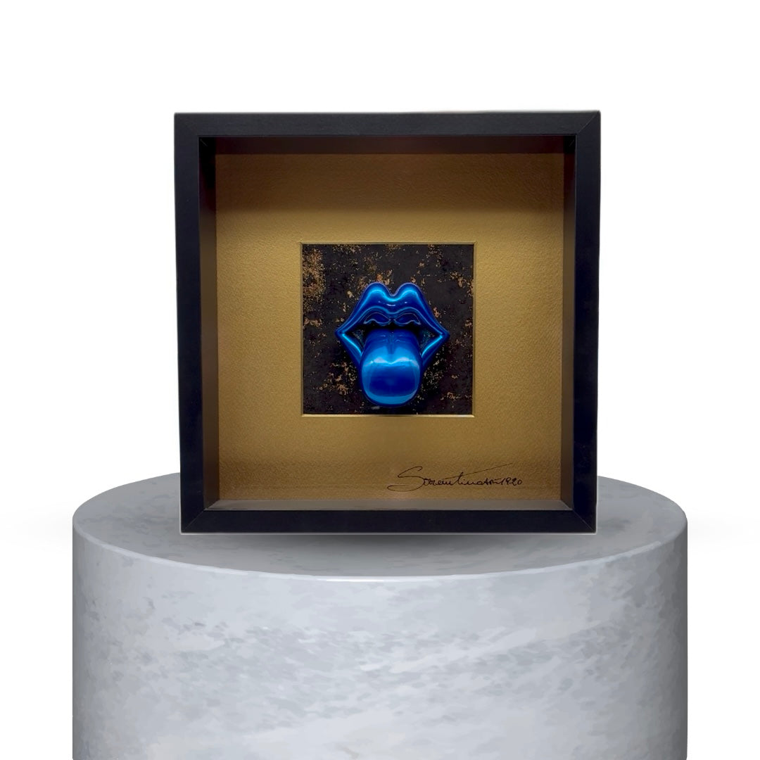 QUADRO KISS OF ROCK- BLU ELETTRICO EFFETTO CROMO,ORO E NERO