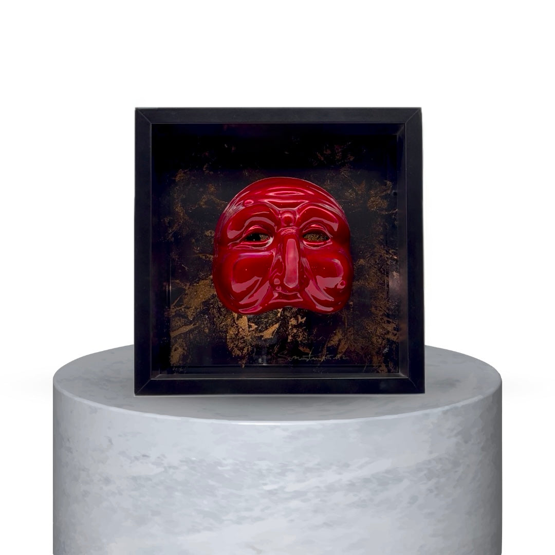 QUADRO PULCINELLA- ROSSO BRILLANTE EFFETTO CROMO CON FONDO ORO STRACCIATO