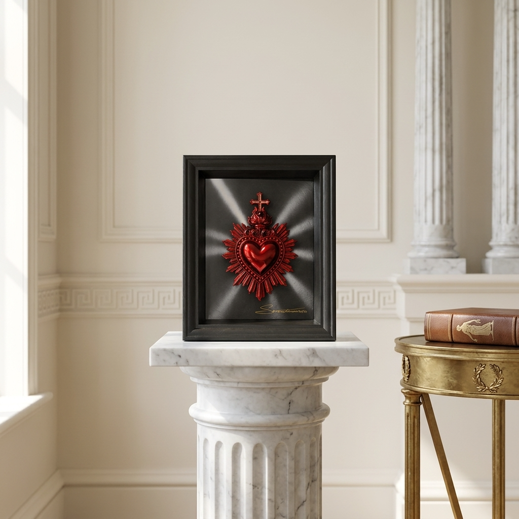 quadro cuore sacro rosso rubino con riflessi