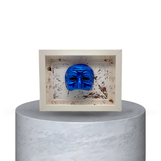 QUADRO PULCINELLA SMALL- BLU ELETTRICO EFFETTO CROMO CON FONDO ORO STRACCIATO